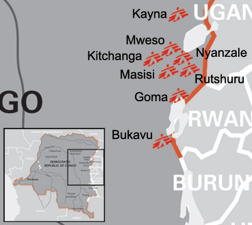 Map of North Kivu (with MSF camps indicated)